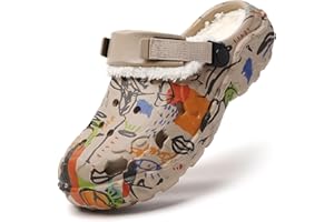 SECHRITE Womens Mens Lined Clogs Winter Fuzzy Garden Shoes Graffiti Slip On Breathable Home Sandals Unisex Adult Outdoor Slippers with Adjustable Back Strap