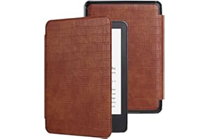 MOKASE Etui Compatible with Kindle Paperwhite 7„ (12. generacja, 2024) i Kindle Colorsoft Signature Edition, ultra ochronne etui ze skóry PU z paskiem na nadgarstek do 7” e-booków, Crocodile Brown