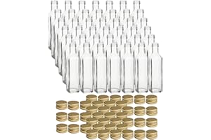 gouveo Lot de 42 bouteilles en verre Maraska 250 ml avec bouchon à vis doré – Petite bouteille 0,25 L à remplir – Bouteille de liqueur, bouteille de vinaigre, bouteille d'huile (MFET250G)