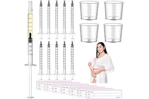 AUGENSTERN 50 Pcs Colostrum Collector Kit 1ml Breast Milk Collector Milk Catcher with 4 Measuring Cup and 54 Stickers Colostrum Collection Gift Set Colostrum Harvesting Kit for Breastfeeding