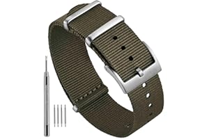 Ayadoo Correa de reloj de nailon de una pieza a rayas, correa de repuesto de estilo militar con hebilla de acero inoxidable para hombres y mujeres, ancho de la banda 18 mm 20 mm 22 mm