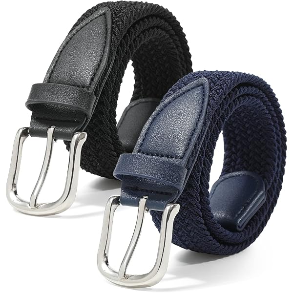 CoKeeSun 4 Pièces Ceinture Enfant Elastique Stretch Réglable - Garçon Et Fille Avec Boucle Carrée Argentée Pour Jeans, Shorts Et Robes (Noir, Blanc, Bleu Foncé, Marron