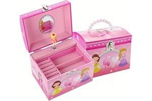 TAOPU Musical Jewelry Box with pearl handle and Spinning Princess Girl Music Box Jewel Storage Case for girls