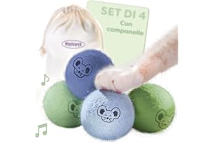 Knupis Giocattoli Palline di Feltro Per Gatti con Campanelli - 4 Palline di Lana - Robusto e resistente ai morsi Con Colori Vivaci - Incl. Sacchetto Di Conservazione - Giocattolo Gatto