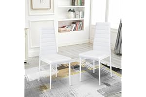 Warmiehomy Set of 2 Dining Chairs - PU Leather High Back White Dining Room Chairs with Metal Legs
