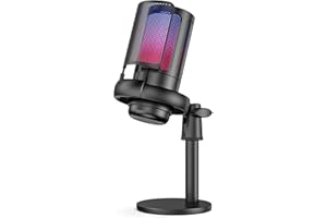 Hbaid Microphone USB de Jeu pour PC/PS4/PS5/Mac, Microphone à condensateur RVB Tap-to-Mute, Support Antichoc, Filtre Anti-Pop