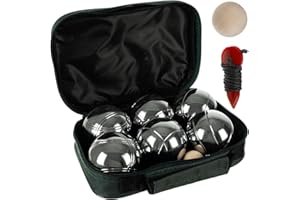 ‎KRUZZEL KRUZZEL Boule zestaw 6 grawerowanych bombek i akcesoriów – gra w petanque z drewnianą kulą, taśmą mierniczą i torbą do noszenia – aktywności na świeżym powietrzu – grawerowane motywy etui 23440