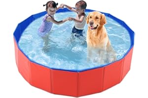 UUEMB Dog Pool Foldable 120x30cm, Large Dog Padding Pool Portable for Pets & Kids, Swimming Pool PVC Sturdy Bathing Pool Playing Pool for Children Pet Dog Garden Patio Bathroom
