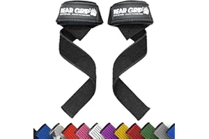 BEAR GRIP Straps - Sangles de Levage de Poids pour la Salle de Gym, rembourrées en néoprène de qualité supérieure, Double Couture Robuste, Grip en Gel, 100% Coton, Longueur Extra Longue