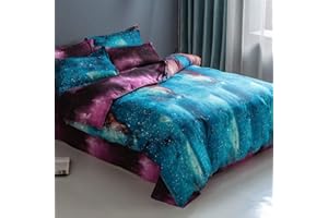 LOUSSIESD Funda de edredón niñas,de Estrella Galaxia,Individual,niños,Espacio Exterior,Forma de vía láctea,de,Morado,Azul,Cielo Estrellado,Funda de edredón niños