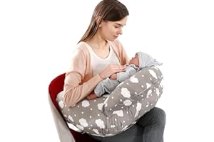 Labtec Baby Cojin Lactancia, Almohada de Lactancia Multifuncional con Correa de Cintura Ajustable y Valla de Seguridad, Funda de Almohada Extraíble de Algodón 100%, Regalo para Embarazadas
