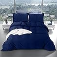 YORKSHIRE BEDDING Duvet Cover Sets - Soft & Breathable Brushed Microfibre Plain Double Duvet Cover with Pillow cases - Button Closure Quilt Cover Bed Set - Navy