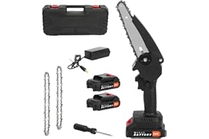 HshDUti Bezprzewodowa mini pilarka łańcuchowa 650 W, zasilanie bateryjne, przenośna pilarka łańcuchowa 15 cm, z 2 akumulatorami, piła do przycinania, nożyce do gałęzi, elektryczne narzędzie ogrodowe