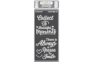 CrafTreat Plantillas para pintar sobre madera reutilizables – Razón para sonreír, tamaño: 10 x 20 cm, plantillas inspiradoras para álbumes de recortes, plantillas de frase para pintar