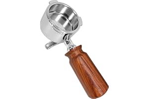 NEOUZA Portafiltro per espresso da 51 mm, compatibile con macchina da caffè DeLonghi Dedica EC685 ECF01, mini manico in legno, cestello non pressurizzato, doppi beccucci (manico H2)