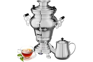 HOMELUX Elektrischer Samoware Edelstahl, 1850 Watt Teemaschine Wasserkocher 5L +1.6L Teekannen Set Großer Teekocher mit Warmhaltefunktion eingestellte Temperatur, Ablasshahn für Gastrobetriebe