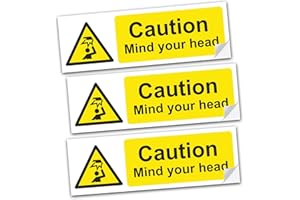 REACTIVE BRANDS SAFESIGN (3 Pack) Mind Your Head Vinyl Sign Stickers 300 X 100mm - Safety Health Waterproof Vinyl Conforms to EN ISO 7010:2012