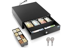 POS VALLEY - Cassetto Cassa Portasoldi per Stampante Scontrini e Registratore di Cassa. 4 Banconote / 8 Monete (euro) - Nero, Automatico RJ, Struttura in Acciaio - 42x41x10cm