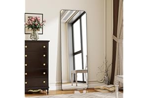 Koonmi Specchio da pavimento con angoli arrotondati, 40 x 150 cm, con supporto, grande pavimento, specchio da pavimento, per camera da letto, soggiorno, colore nero