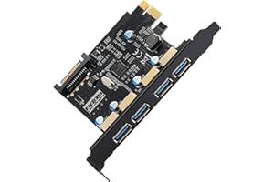 YBBOTT Tarjeta de Expansión USB 3.0 de 4 Puertos PCIE a USB 3.0 Type A Tarjeta de Expansión con Conector de Alimentación SATA de 15 Pines Cable SATA Compatible con Windows XP Vista 7 8 10 Ubuntu