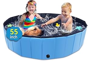 CACSPS Piscina per cani pieghevole, piscina per bambini da140cm con plastica dura, vasca per cani antiscivolo per cortile all'aperto (blu)