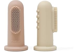 Mushie Baby Finger Toothbrushes | 1x Set of 2 Silicone Finger Toothbrush Baby | Babies First Toothbrush Soothing Irritated Gums | Material: Food-Grade Silicone (Blush/Shifting Sand)