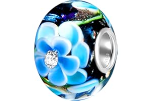 Andante-Stones - Original, Plata de Ley 925 sólida, Cuenta de Cristal de la Serie Sealife Negro-Azul con una circonia, Elemento Bola para Cuentas European Beads + Saco de Organza