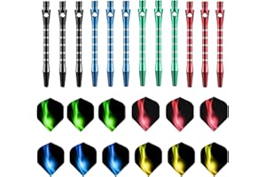 Gaaines Darts Stems and Flights, Dart Flights and Stems Sets, 12 Pack Universal Metal Dart Flights and Stems, Assorted Dart Accessories Kit, Thread Throwing Fitting Shatter-Resistant (4 Colors)
