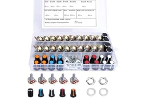 QIMEI-SHOP Potencjometr obrotowy Potencjometry liniowe B5K B10K B20K B50K B100K Ohm 3-pinowe regulowane z pokrętłami nakrętki Podkładka 20 zestawów