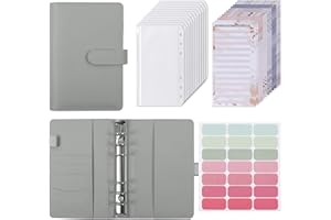 PUZAUKAL Carpeta de Cuaderno A6,Sobres Ahorro Dinero de Cuero PU con 12 Sobres de Presupuesto Transparentes de PVC,Organizador de Dinero de 12 Hojas y Etiquetas para Oficina en el Hogar y Viajes-Gris