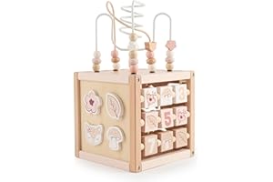 Bieco Motorikwürfel REH Ella nachhaltiges Holz FSC® | Spielwürfel Baby Activity Center Baby Montessori Holzspielzeug ab 1 Jahr