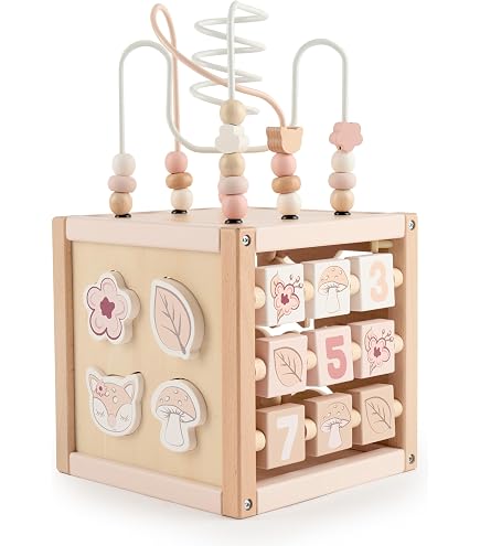 Cubo Sensoriale In Legno Montessori Promise Babe, Serratura Rosa, Per Abilità Motorie, Dai 3 Anni - Foto 1