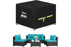 VDISRR Housses pour Mobilier de Jardin, 420D Oxford Tissu Housse Salon de Jardin Exterieur 135x135x75cm Bache De Protection avec Grilles D’aération imperméable, Coupe-Vent, Anti-UV, Indéchirable