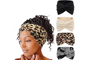 CRETVESTSAR 4 Pack Wide Headbands for Women, Non Slip Sweatproof Elastic Hair Bands,Women Head Scarf for Yoga Fitness,Cosmetics,Daily Use (style one, one size)