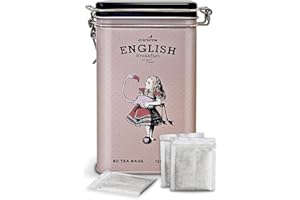 Charbrew Alice In Wonderland Alice & Flamingo English Breakfast Metal Tea Tin Caddy Gift – 60 Teabags Black Tea