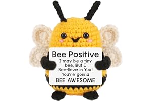 Cumnvulnt Funny Positive Bee, Cute Mini Crochet Bee with Positive Card, Handmade Crochet Positive Animals Bee Gifts for Women Men Birthday Gift Party Decoration