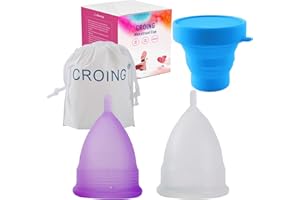 CROING Reusable 2 pcs Menstrual Cups with 1 pc Silicone Cup and 1 pc Storage Bag, Period Cup