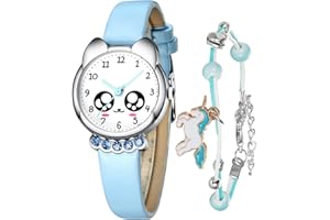 KDM Montre Enfant Set Montres Bracelet Montre Fille Design Sport Étanche Mignonne Dessin Montres Quartz Cuir Time Teacher Mode Cadeau Montres Elégantes pour Les Enfants Garçons Filles