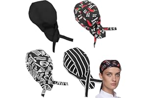 louuuou ﻿4 Pcs Chef Bandana for Men, Chef Hats for Men, Chefs Hat Adjustable Chef Hat Women Professional Kitchen Hats for Restaurants Hotels Catering Services Home Cooking Home Cooks