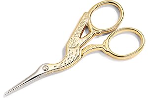 ‎PRYM Prym 611445 Stickschere Storch 9 cm – Goldfarbene Handarbeitsschere mit feiner Spitze – präzise Faden- & Stoffschere – vergoldet, im edlen Design – ideal für Näh- & Bastelprojekte