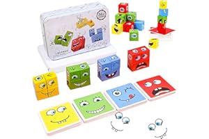 HIQE-FL Drewniana kostka do wydruku puzzli, kolorowa kostka rubika, zestaw zabawek, interaktywna drewniana kostka emoji, zabawka edukacyjna dla dzieci od 3 lat