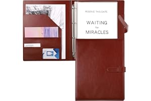 THBOXES A4 Portfolio Folder with Ring Binder, Document Folder with 45 Plastic Sleeves Faux Leather Conference Folder for Business Organizer Interview and Meeting (Brown)