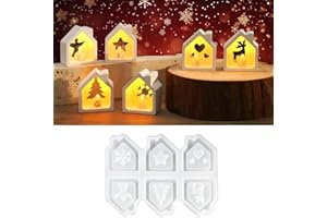 WIKIMO 6x Mini Haus Silikonform Gießformen Weihnachten, Silikonform Haus für Kerzenhalter, Kleine Lichterkette aufstellen, 3D Häuser Gipsformen zum Gießen