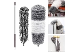 jiuzcare Plumeau Poussière Télescopique, 252cm Tete de Loup Télescopique Microfibre Pliable Lavable avec Poignée en Acier Inox Parfait pour Nettoyage des Ventilateurs de Plafond Toile D'araignée, 2PCS