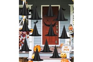 Paket med 12 st svarta Halloween häxhattar, Halloween hängande häxhatt dekoration, häxa kostymtillbehör, halloween häxhattar med nylonkabel