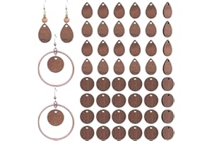AHANDMAKER 40 Stück Flache Ohrringanhänger Tropfen und Runder Anhänger aus Walnussholz 2 Stile für Ohrringe, Halsketten und Choker Schmuck