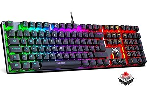 TECKNET Mechanical Gaming Keyboard - Red Switches Mechanical Keyboard with 109 Keys, 24 LED Lighting Modes, Fully Programmable Keys & Anti-Ghosting for Gaming, PC, Windows, Gamer, Office, UK Layout
