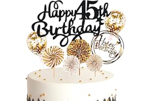Cymeosh Tortendeko Happy Birthday Kuchendeko 45. Geburtstag Mann Frau, Kuchen Topper Happy 45th Birthday, Cake Topper 45. Geburtstag Ballons Konfetti für Geburtstagstorte Deko 45 Jahre Frauen Männer
