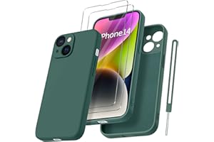 Qasyfanc Coque Protection Caméra pour iPhone 14 avec 2 Pièces Verre Trempé, Housse de Protection Silicone Antichoc Doublure Microfibre Douce Ultra Fine Coque iPhone 14 6.1" (Green)
