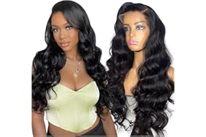 QAVA Body Wave 13x4 Lace Wig Human Hair Perruque Femme Naturelle Brésilien Perruque Bresilienne Sans Colle Pour Femme Perruque Cheveux Humain Pré Plumés Couleur Naturelle 14 pouces